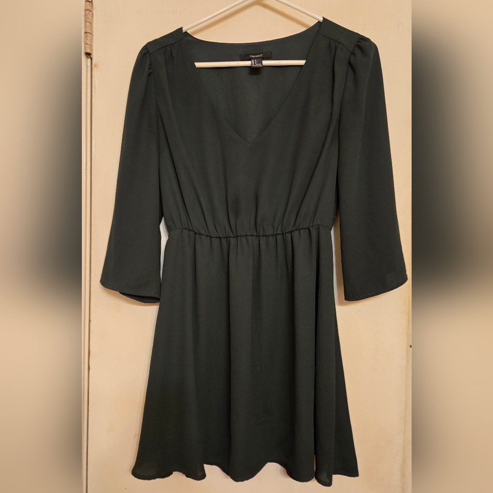 Forever 21 Dark Forest Green Long Sleeve Dress